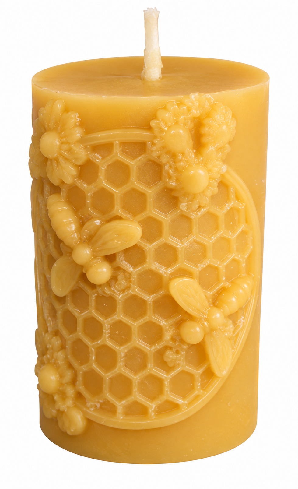 Beeswax Candle with Honeycomb and Bees
