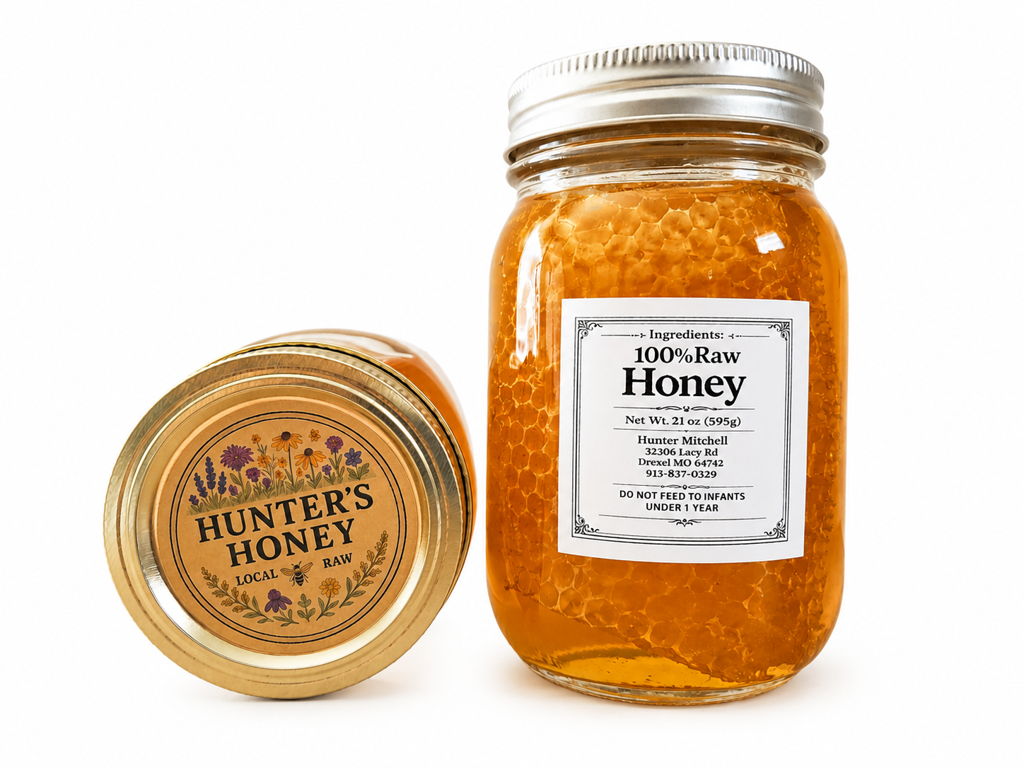 Premium HoneyComb Honey - Pint Jar